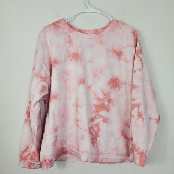 Pink Tie Dye Sweatshirt Womens Size L Crew Neck Boxy Fit Sweatshirt Minimal - Picture 1 of 5